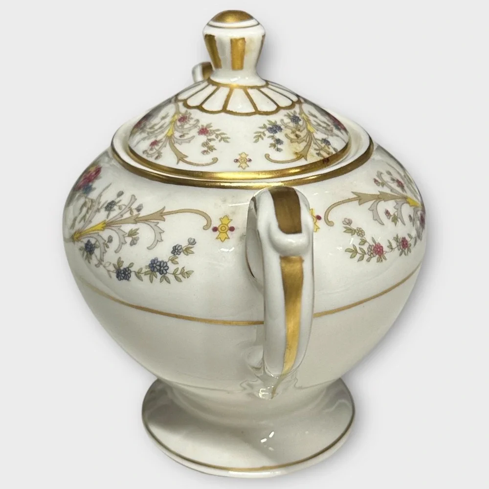 Lamberton Ivory China Sugar Bowl‎ w/ Lid & Creamer Set Dorothea VTG Made in USA